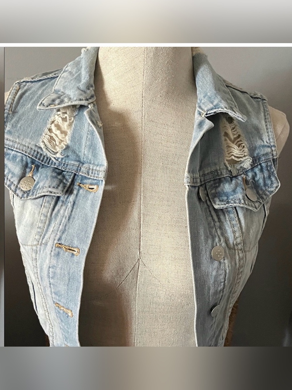 Streetwear Society Light Blue Distressed Denim Vest